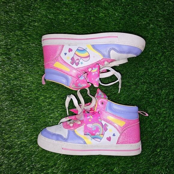 JoJo Siwa Girl's Hi Top Sneakers Heart Rainbow Bow purple pink cupcake Size 1 - Picture 5 of 7